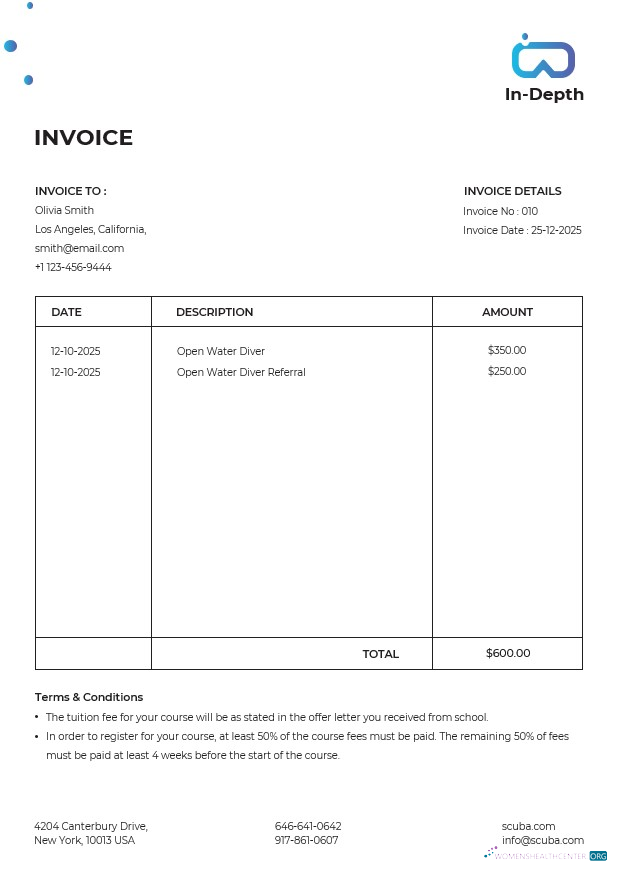 Download Scuba Diving School Invoice Template Photoshop template